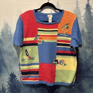 KORET Francisca Womens Size XL Vintage Short Sleeve Embellished Sweater